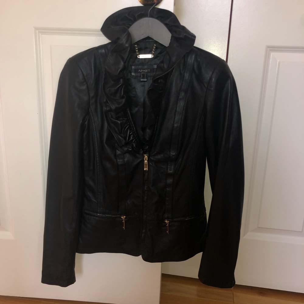 Worn once Ruffle neck leather jacket